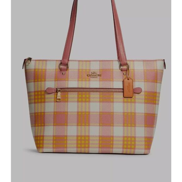 NWOT Coach Gallery Tote Bag With Garden Plaid Print (PF) - Picture 1 of 14